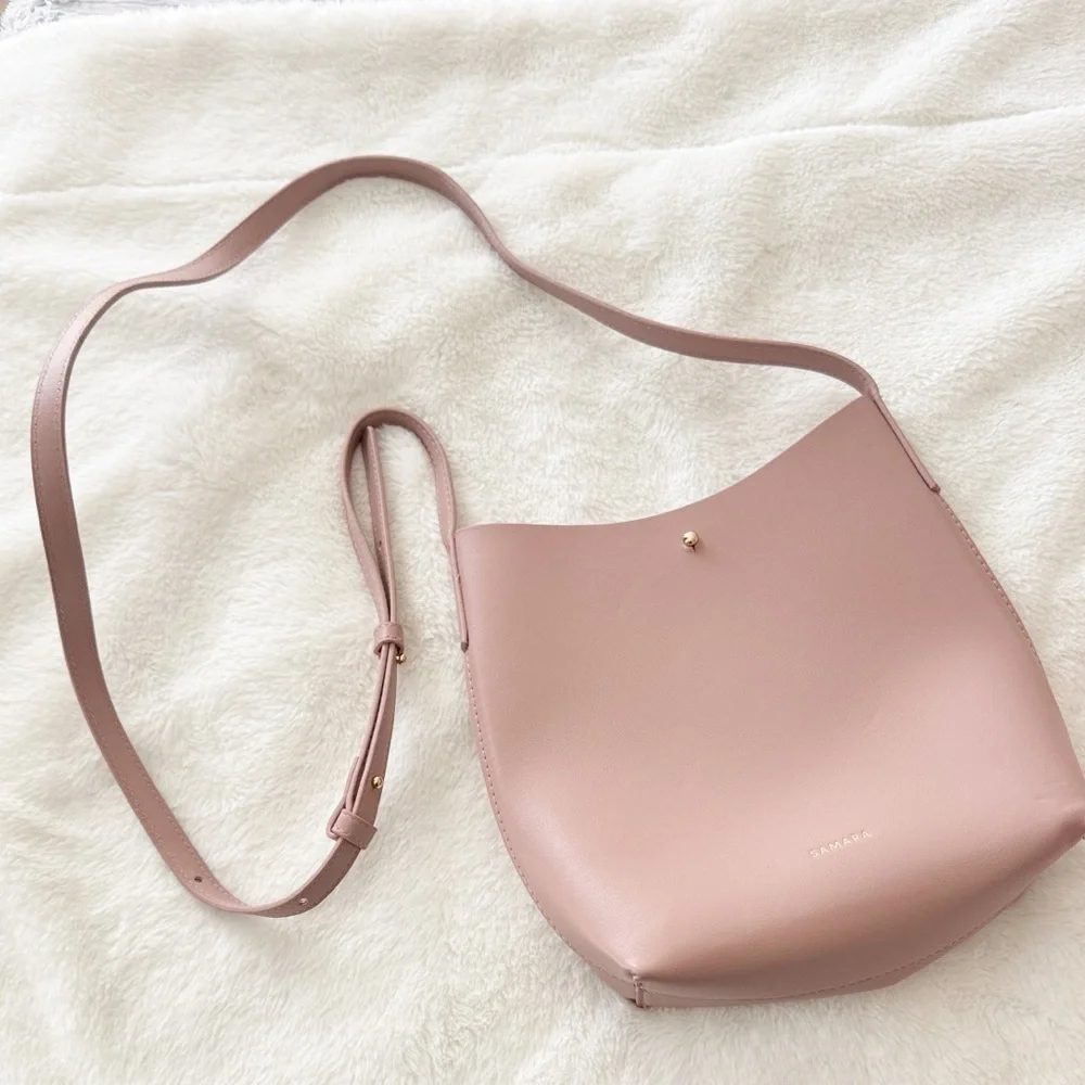 Samara Medium blush pink gold Shoulder crossbody bucket hand Bag purse